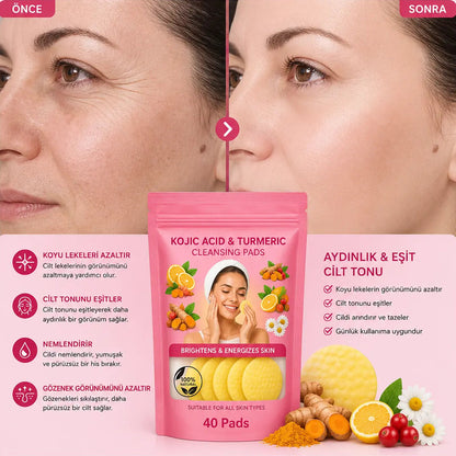 Vivamu™ Kojik Asit & Zerdeçal Yüz Temizleme Pedi – 40 Adet