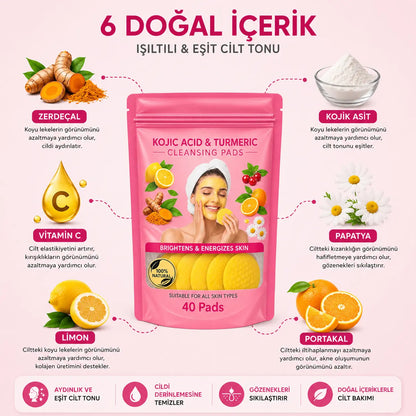 Vivamu™ Kojik Asit & Zerdeçal Yüz Temizleme Pedi – 40 Adet