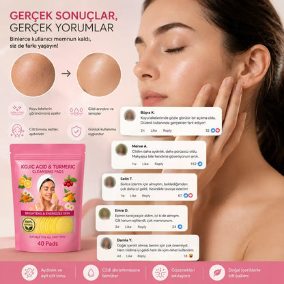 Vivamu™ Kojik Asit & Zerdeçal Yüz Temizleme Pedi – 40 Adet