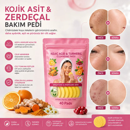 Vivamu™ Kojik Asit & Zerdeçal Yüz Temizleme Pedi – 40 Adet
